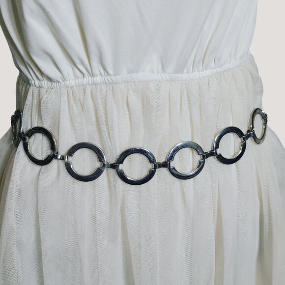 Circle Link Chain Belt Versatile Adjustable Hook Closure Vintage Silver Tone